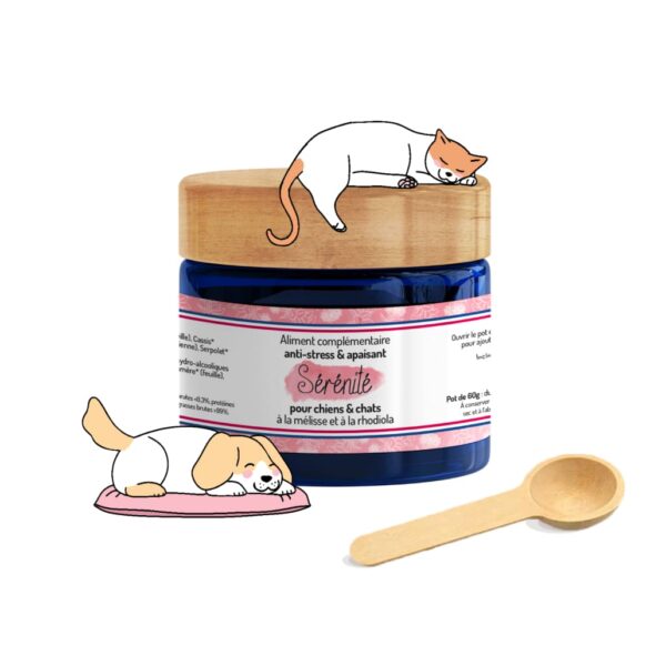 sérénité chien chat antistress et apaisant pour chiens et chats, complément alimentaire phytothérapie plantes remède naturel